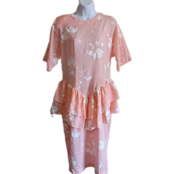 80s Summer Party Dress, Peachy Tropical Lightweight Midi, 1980s 90s Vintage - Picture 1 of 10